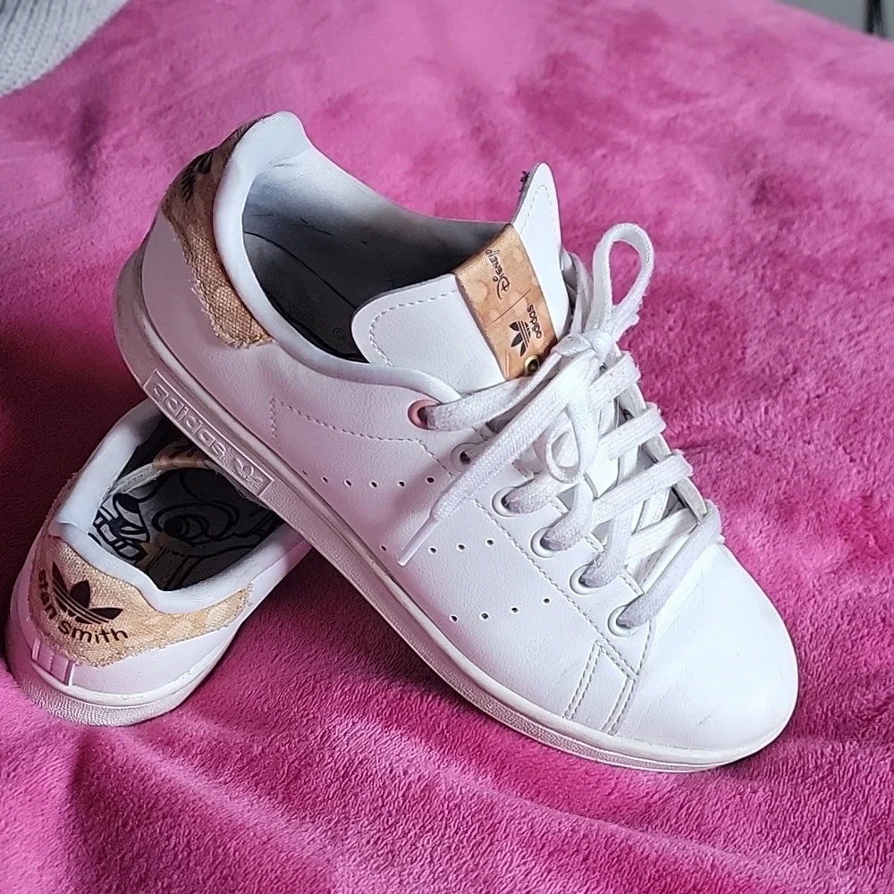 Adidas Women's Stan Smith Disney Edition White Sneakers with Tan Accents - Picture 1 of 6